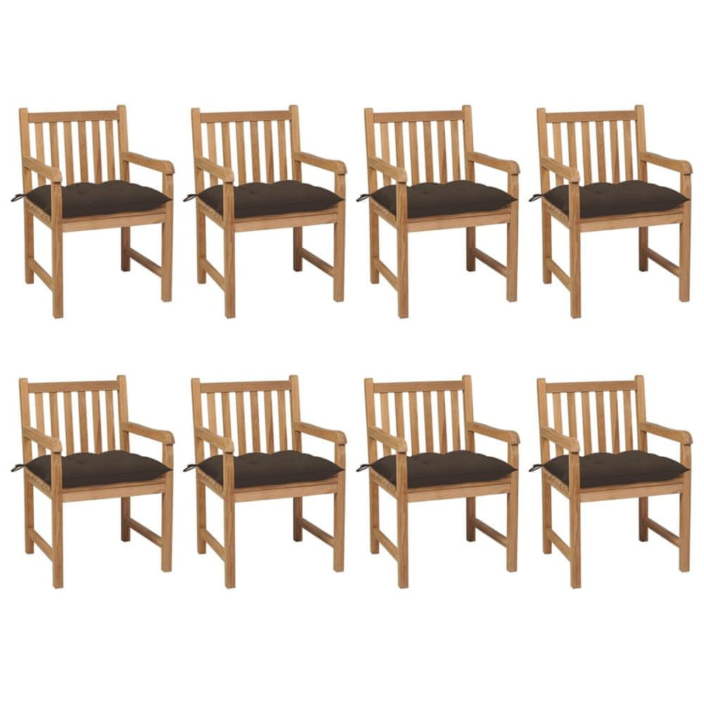 Vidaxl Záhradné stoličky 8 ks so sivohnedými podložkami tíkový masív